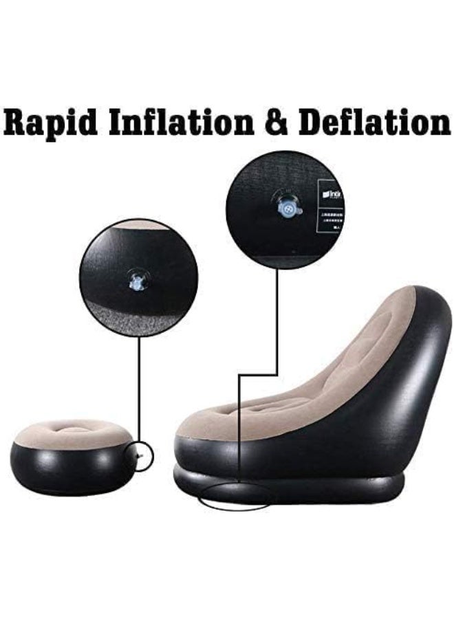 أريكة هوائية قابلة للنفخ مع مضخة هواء ومسند قدم – كرسي استرخاء مريح للمنزل والتخييم – مقاس 1.16 × 98 × 83 سم - Image 2